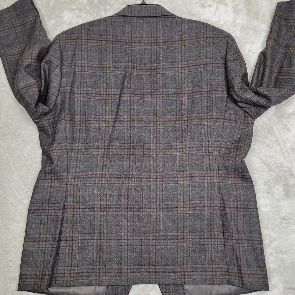 Lauren Ralph Lauren Men's 46R Blue Brown Plaid 100% Wool Natural Stretch Blazer